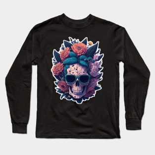 Skull with glasses and flowers Long Sleeve T-Shirt